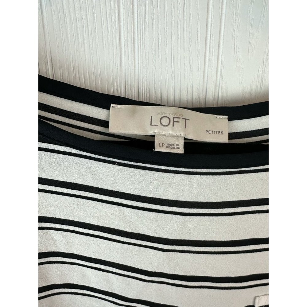 Loft Stripe Blouse Black and White Size LP - Picture 2 of 5